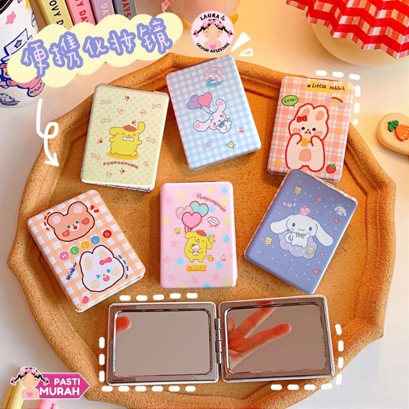 Kaca Cermin Saku Lipat Double 2 Sisi Sanrio Karakter Kotak Kecil Mini