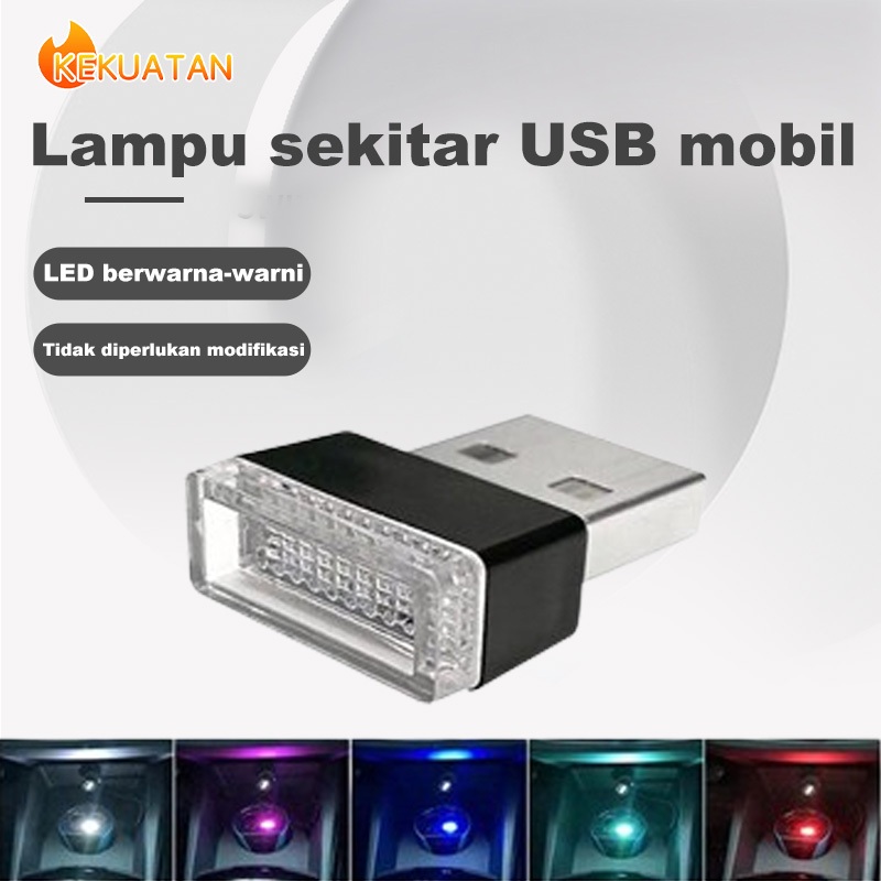 Lampu sekitar USB mobil LED lampu malam warna-warni lampu hias bebas modifikasi Car