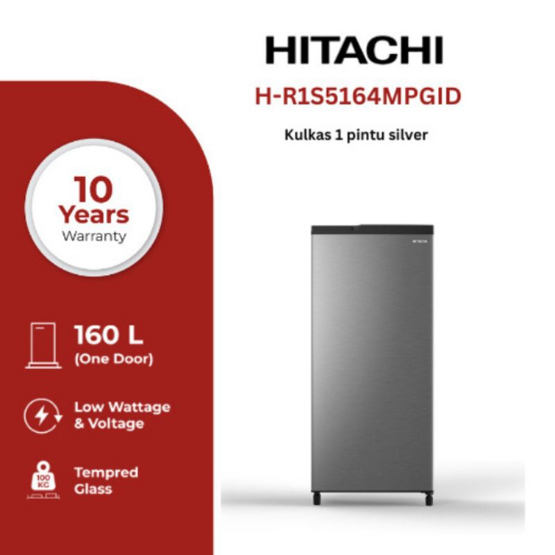 HITACHI Kulkas 1 Pintu Lemari Es 164 Liter Low Wattage & Low Voltage HR1S5164MPGID