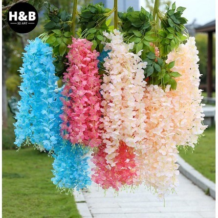 Diskon BUNGA WISTERIA TANAMAN BUNGA RAMBAT HIAS BUNGA WISTERIA PLASTIK JUNTAI GANTUNG ORNAMEN RUMAH 