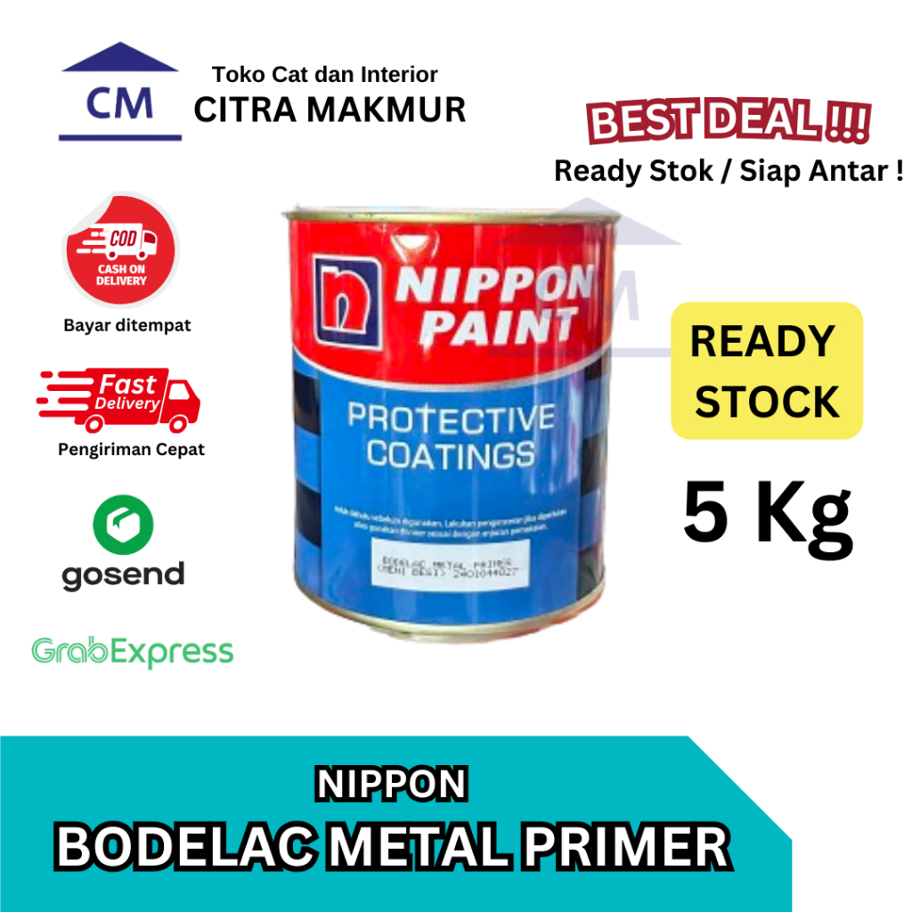 Bodelac Metal Primer ( Red Oxide ) - 5 Kg ( Cat Epoxy Besi / Cat Dasar Besi NIPPON PAINT)