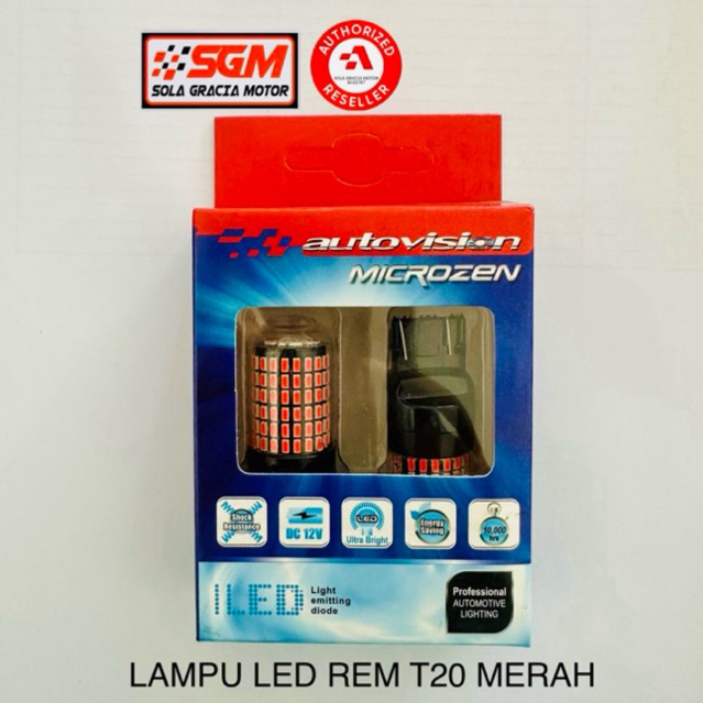Lampu Autovision LED REM T20 Merah 144 SMD (7443).