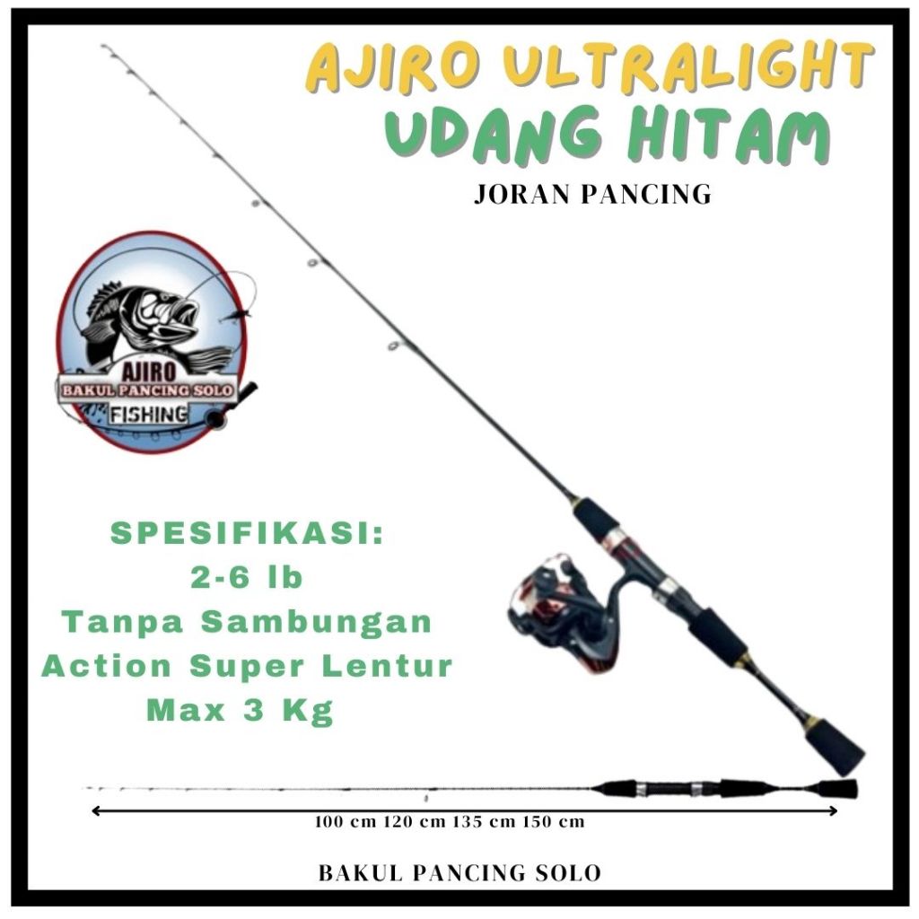 joran pancing 1 set ul ultralight fiber solid lentur ajiro udang Hitam 100 120 135 150cm