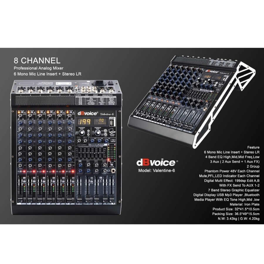 Mixer dB Voice Valentine 6 Mikser audio 8 Channel dBvoice valentine6 bluetooth