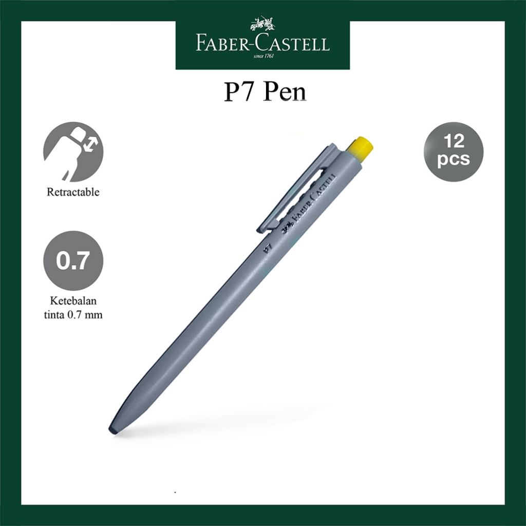 

mdn Pulpen Ballpoint Faber Castell P7 / Black / Grey / Hunter Green / Royal Blue / Per Box Gratis 2