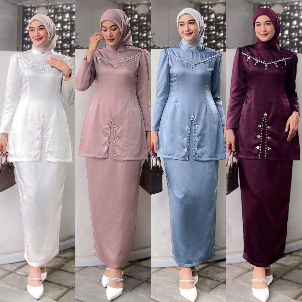 Pra Batik FAYRA One Set Kurung Melayu Dress Pesta Payet Swarosky Handmade