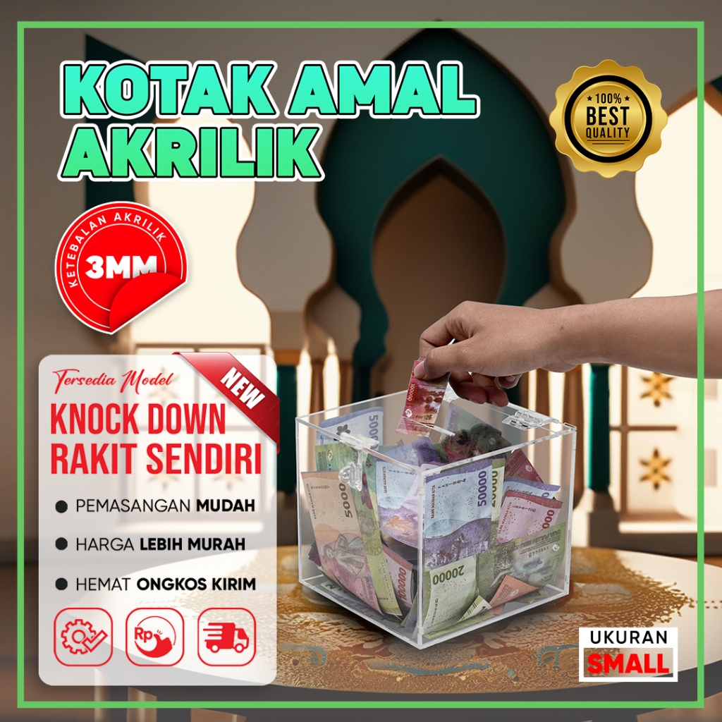 Kotak Amal Akrilik / Box Tips Saran - 15x15x15cm 3mm