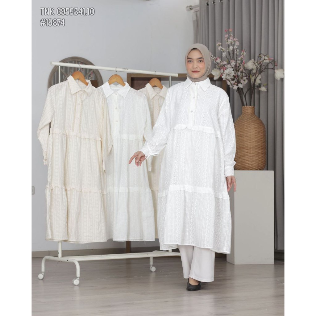 Annisa Midi Dress Katun Bordir Lengan Panjang