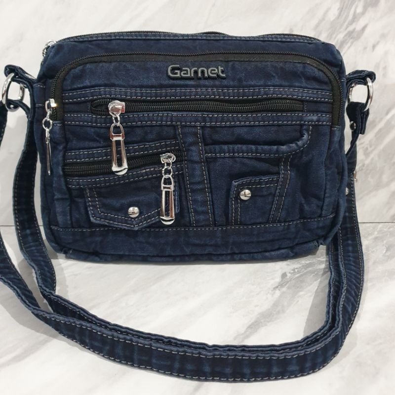 tas selempang wanita bahan jeans denim