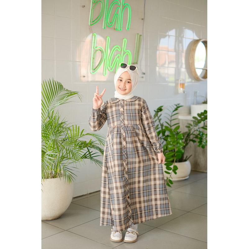 DISKON GAMIS ANAK ABAYA DRESS KATUN FLANEL IMPOR KOTAK-KOTAK