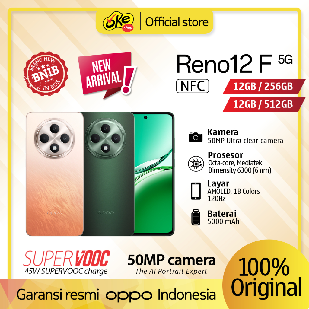 Oppo Reno 12F 5G 12/256GB | 12/512GB Garansi Resmi