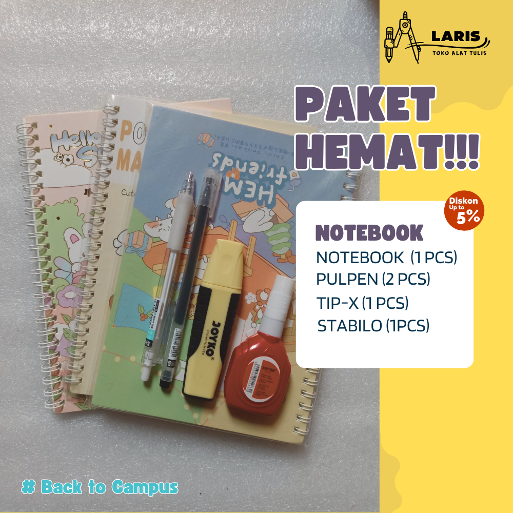 

PAKET NOTEBOOK A5 + PULPEN +STABILO +TIPE-X | LENGKAP