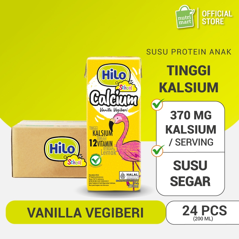 

1 Karton - HiLo School UHT Vanilla Vegiberi Ready To Drink 200ml (24 pcs) - Susu Tinggi Kalsium Rendah Lemak