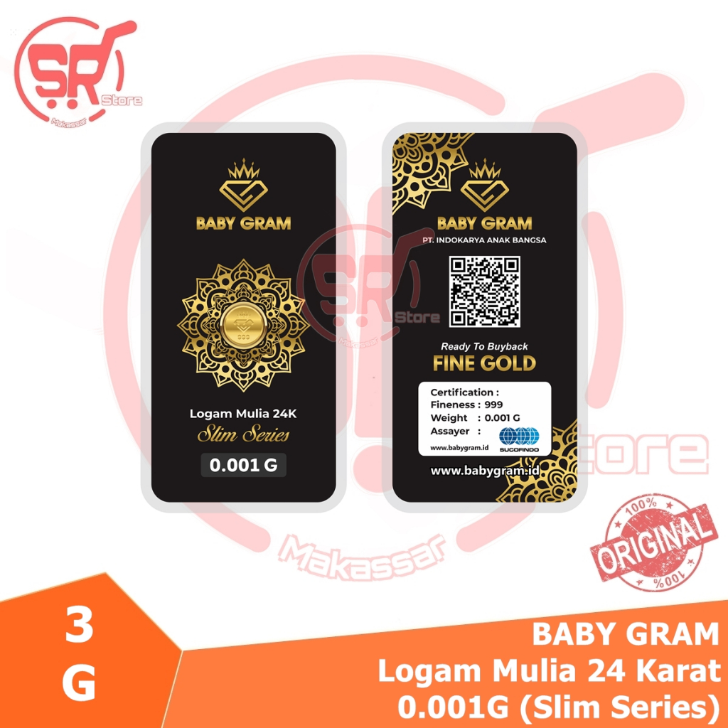 Emas 0.001 Gram 24 Karat  Baby Gram (Slim) Emas Murni Mini Gold Logam mulia 0,001 G Baby Gold  ( SR 