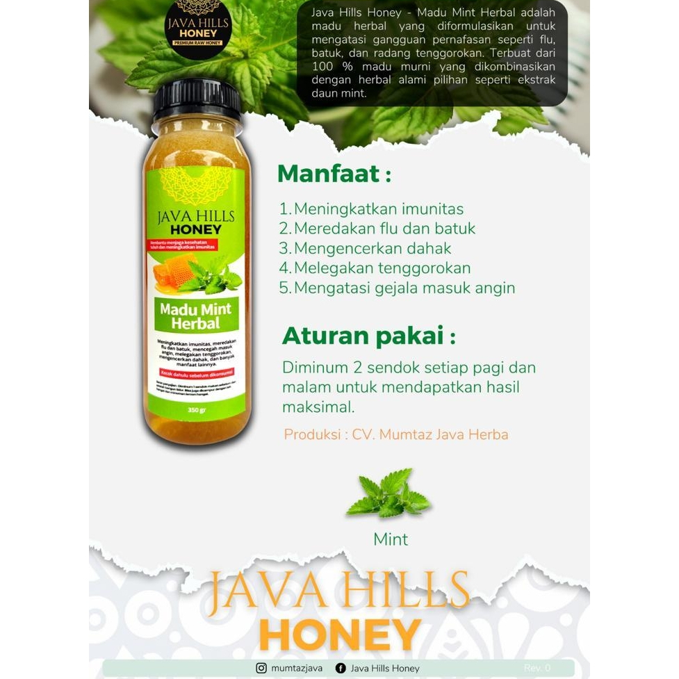 

madu mint java hills honey herbal untuk batuk flu asma Javahills honey mumtaz herba