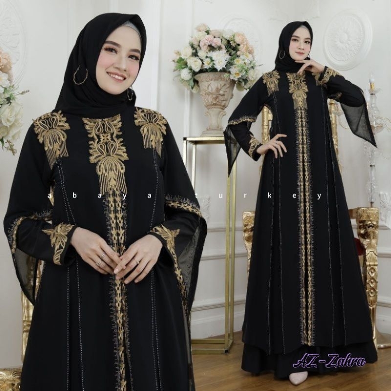 Gamis Abaya Turkey Jersey Hitam/ Gamis Remaja Kekinian rosegold