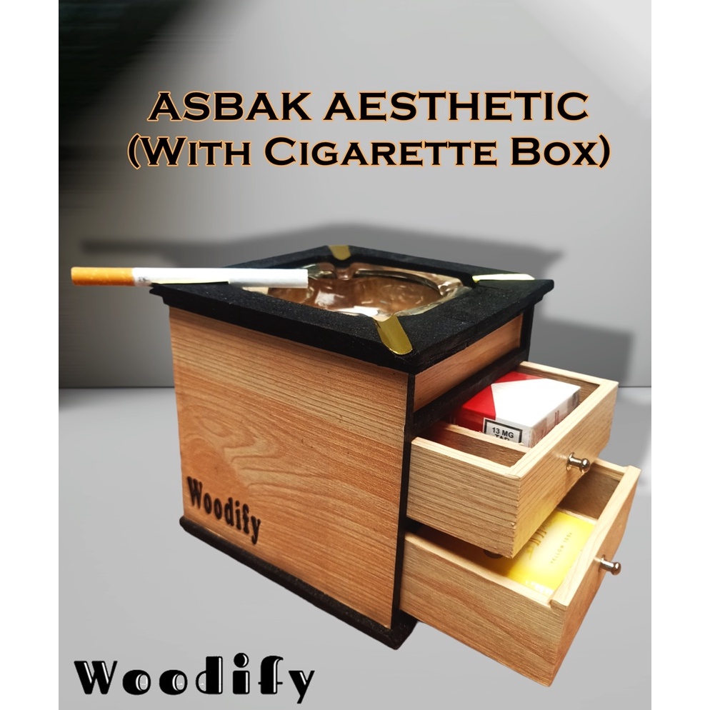 Extra deals Asbak Aesthetic Kaca Asbak Kayu Fullset Dengan Lemari Kayu Laci Tempat Korek