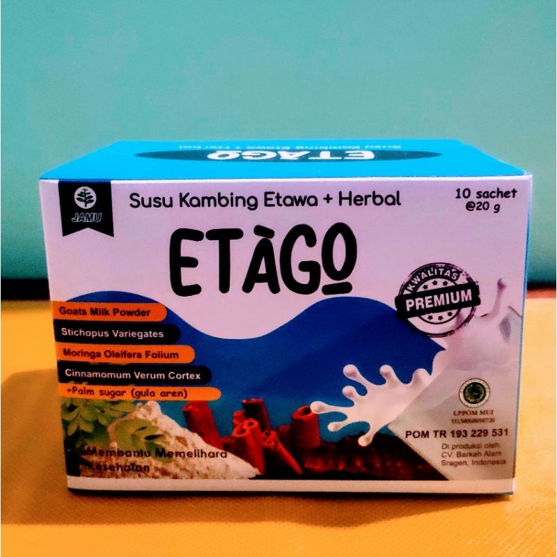 

Susu kambing ETAGO sachet premium plus herbal isi 10 sachet @ 20gr menjaga kesehatan keluarga