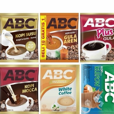 

Instant Drink Coffee / Kopi ABC Kopi Susu, Kopi Plus, Kopi Hitam, Gula Aren, Klepon, Moka, Qahwa Kurma Renceng