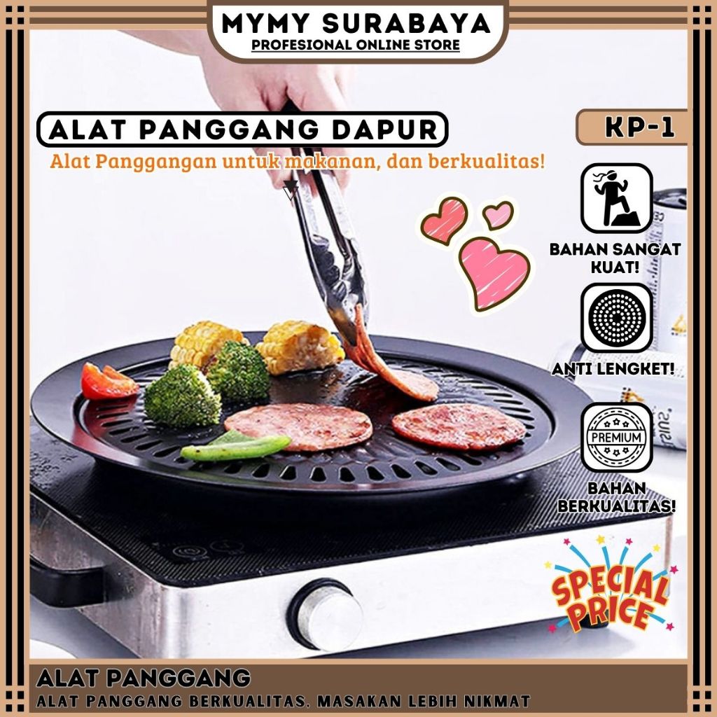MYMY.SURABAYA Alat Pemanggang Grill Pan Barbeque Smokeless Grill Panggangan Bulat Kompor High Qualit