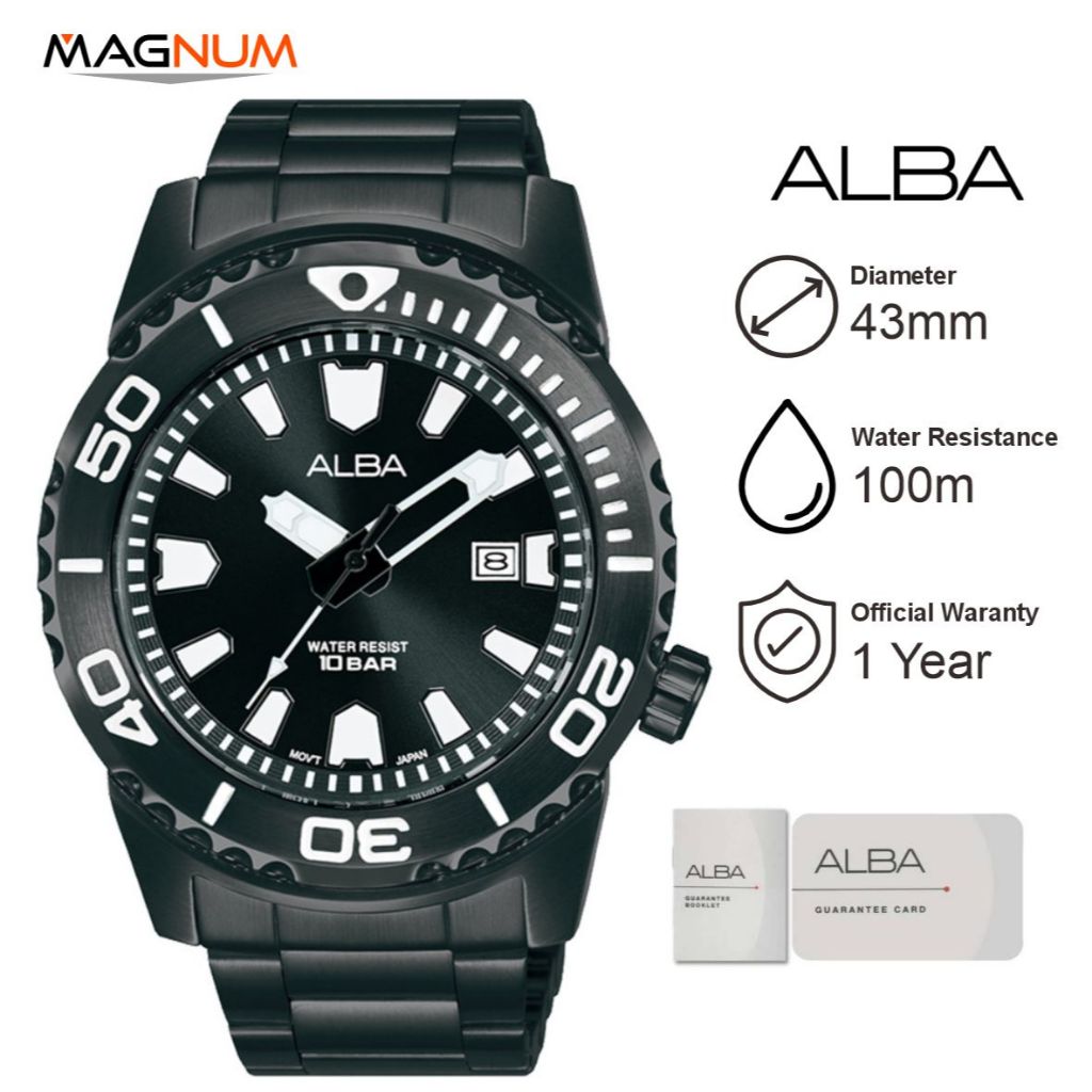 ALBA AG8M01 Jam Tangan Pria Black Stainless Steel