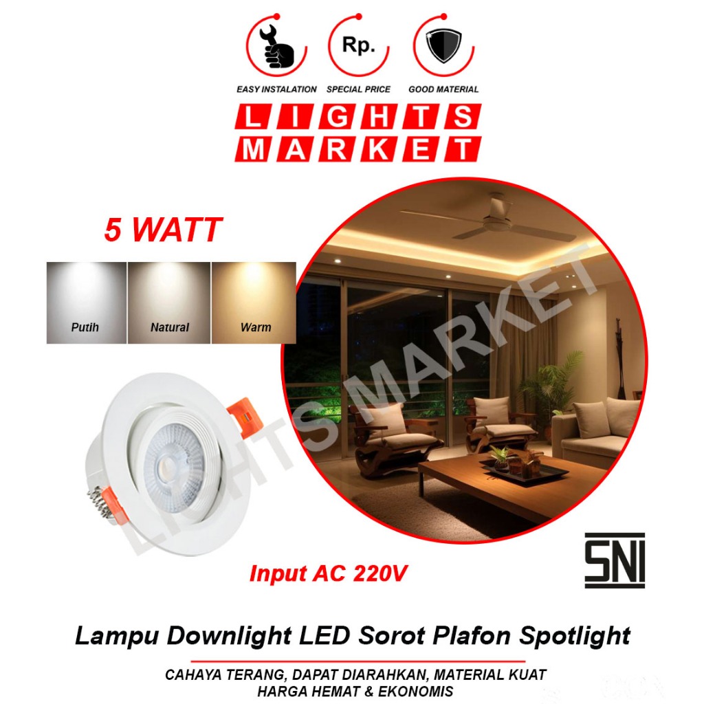 Lampu Downlight Spotlight LED 5W Sorot Spot Light Lampu Plafon 5 Watt