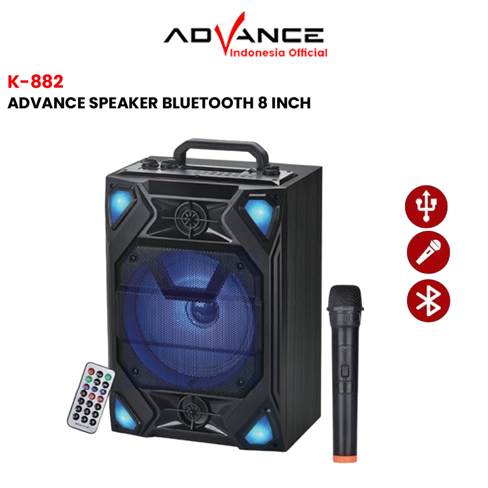 Advance Speaker Bluetooth 8 Inch K-882 Portable Free 1 Mic Wireless