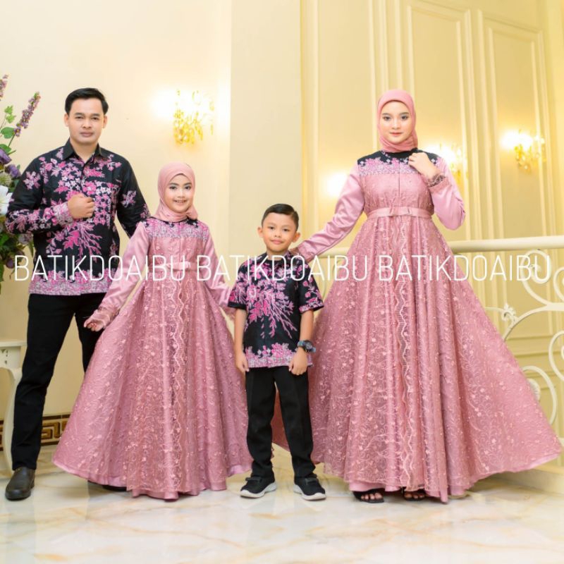 set couple pasangan couple gamis kombinasi batik dan brokat couple lebaran terbaru