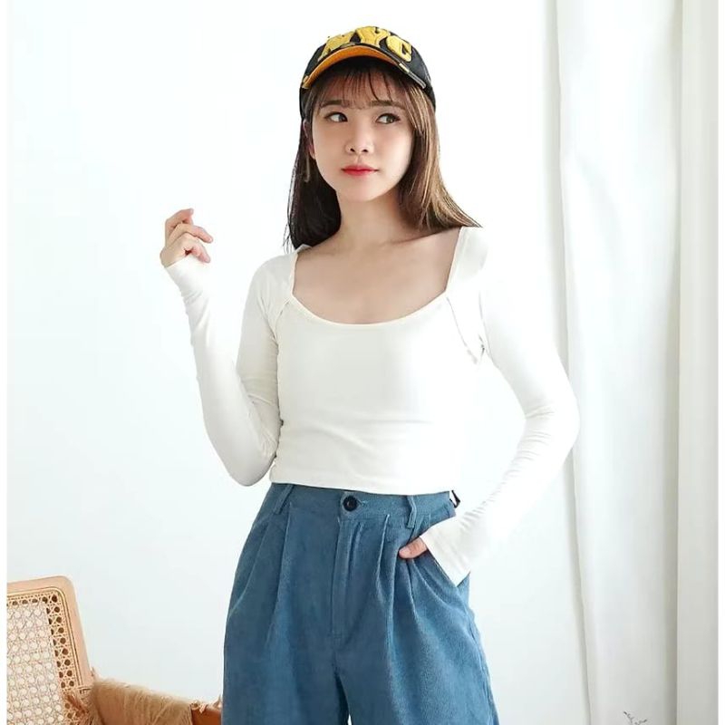 Baju longsleeve wanita/lengan panjang/crop top wanita Square neck84