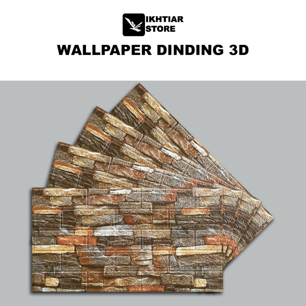 Corak Orange Wallpaper Dinding Foam Timbul 3D Bata Classic Brick 70x38 cm