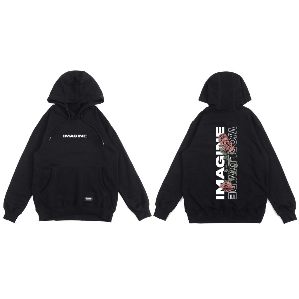 Imagineco - Pullover Hoodie Warna Hitam - Catton Fleece -  Desain 3 - Unisex