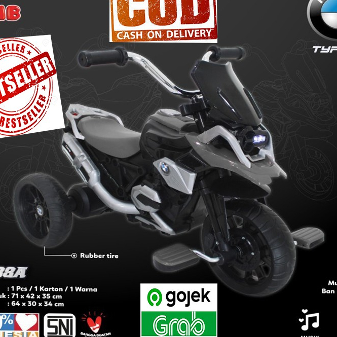 Mainan Anak Sepeda Roda 3 Motor PMB M 888-A - sepeda Roda Tiga  motif motor bmw PMB M888A