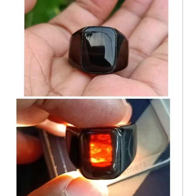 cincin Batu akik YAMAN Wulung natural body kotak elegan (Ring black titanium)