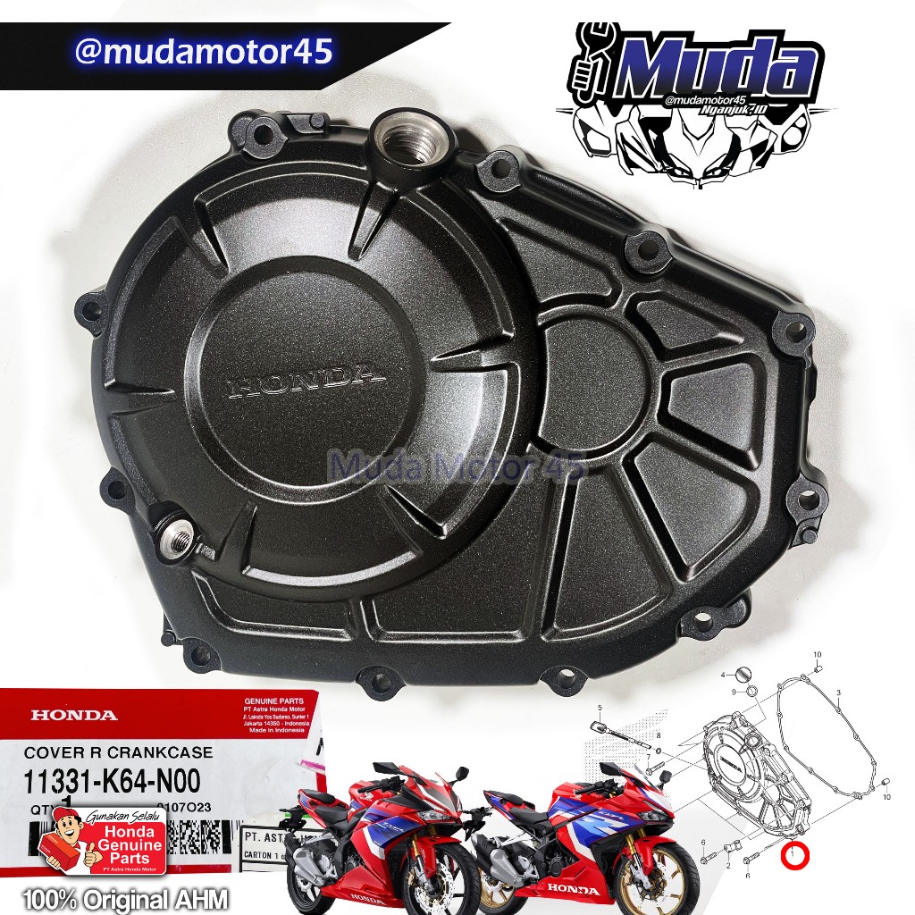 BAK KOPLING CBR250RR 11331-K64-N00 COVER R CRANKCASE CRANK CASE KANAN 11331K64N00 ORI  ORIGINAL