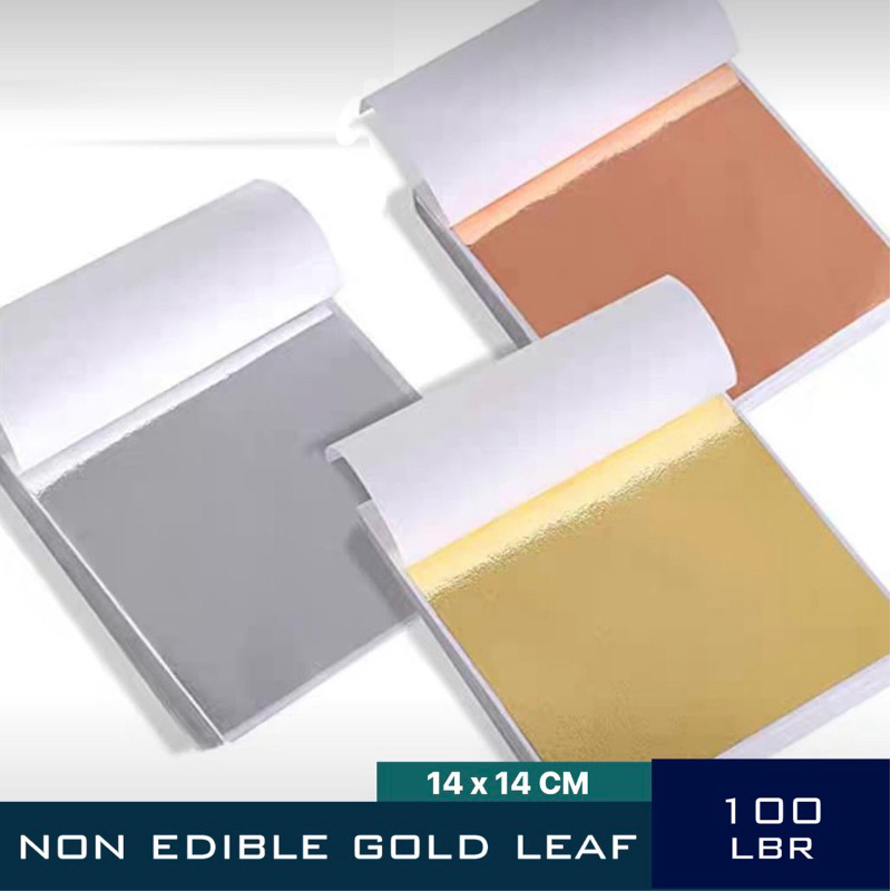 [100 LBR] Non Edible Gold Leaf / Kertas Foil Emas Prada Gilding 14 CM Untuk Dekorasi Makanan, Kue, d
