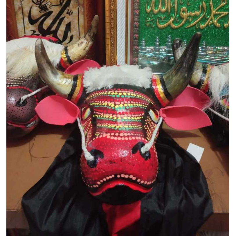 Bantengan Kayu JUMBO TANDUK ASLI Kemul Panjang Topeng Banteng Mberot Seni Jaranan Reog Tradisional