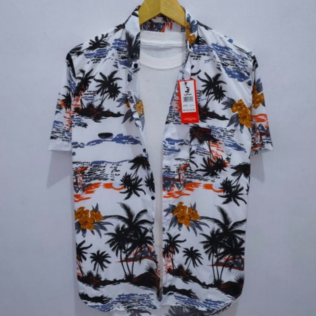 TERBARU Kemeja Motif Pendek Pria Bisa Pilih Motif  Pantai Putih M