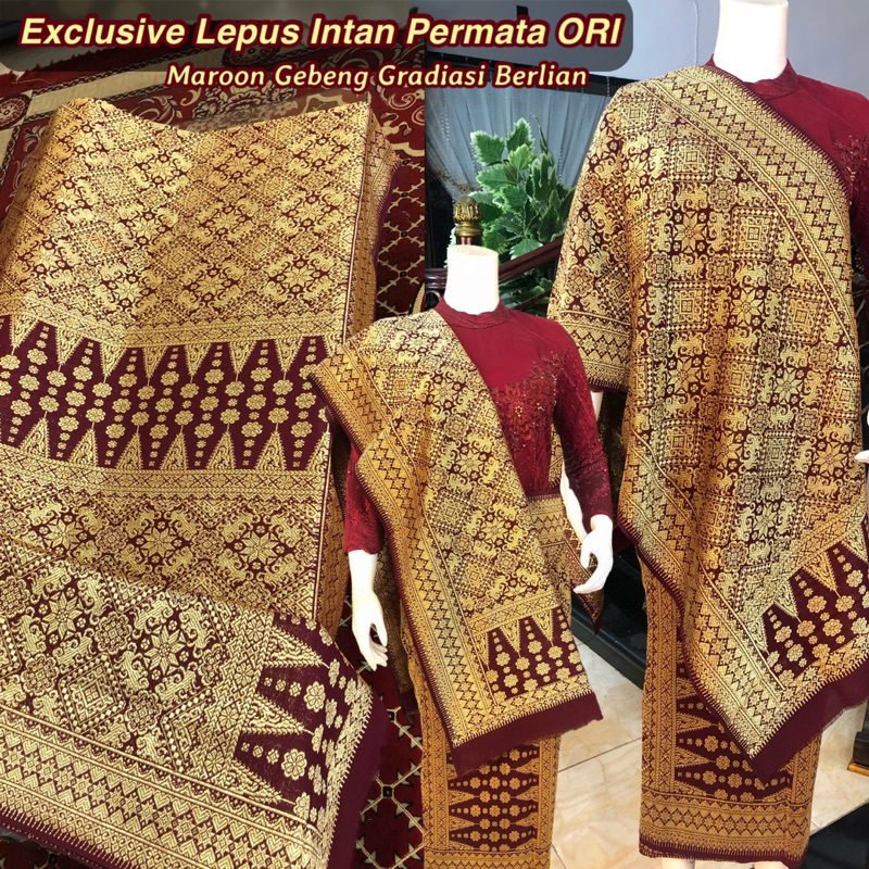 Spesial Exclusive Songket Lepus Intan Permata Berlian Gebeng ORI {maroon} Songket Tenun Palembang as