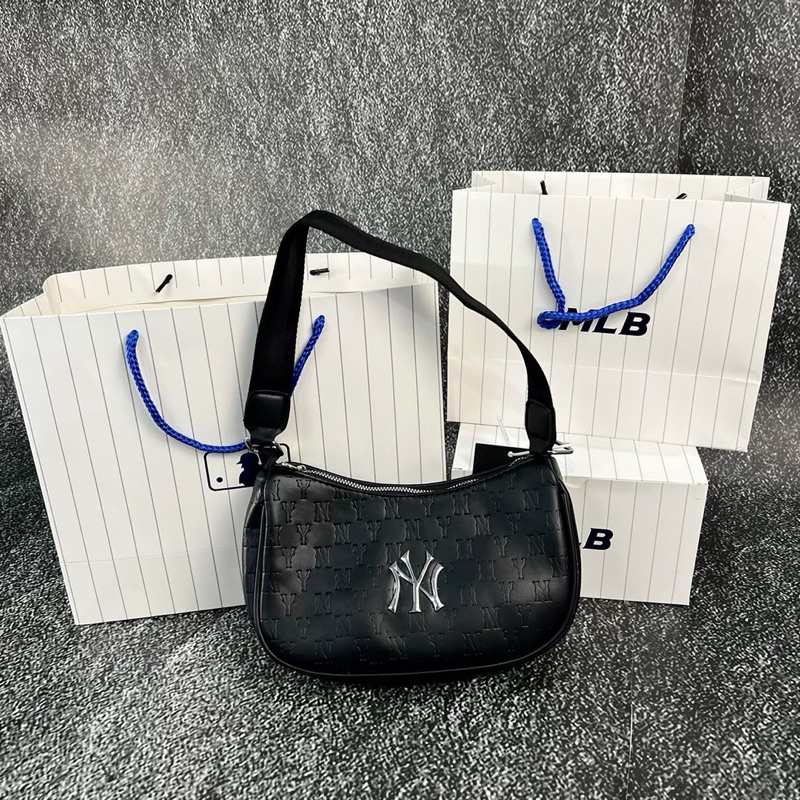 TAS BAHU MLB NY JACQUARD HOBO BAG BLACK LEATHER