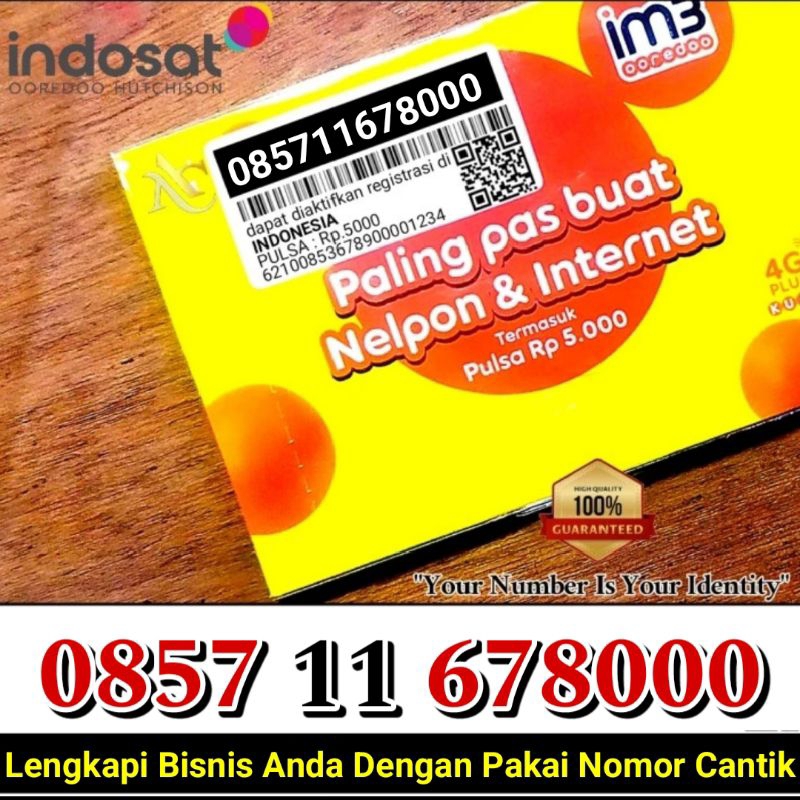 Nomor Cantik indosat 678 000 triple 4G im3 8000
