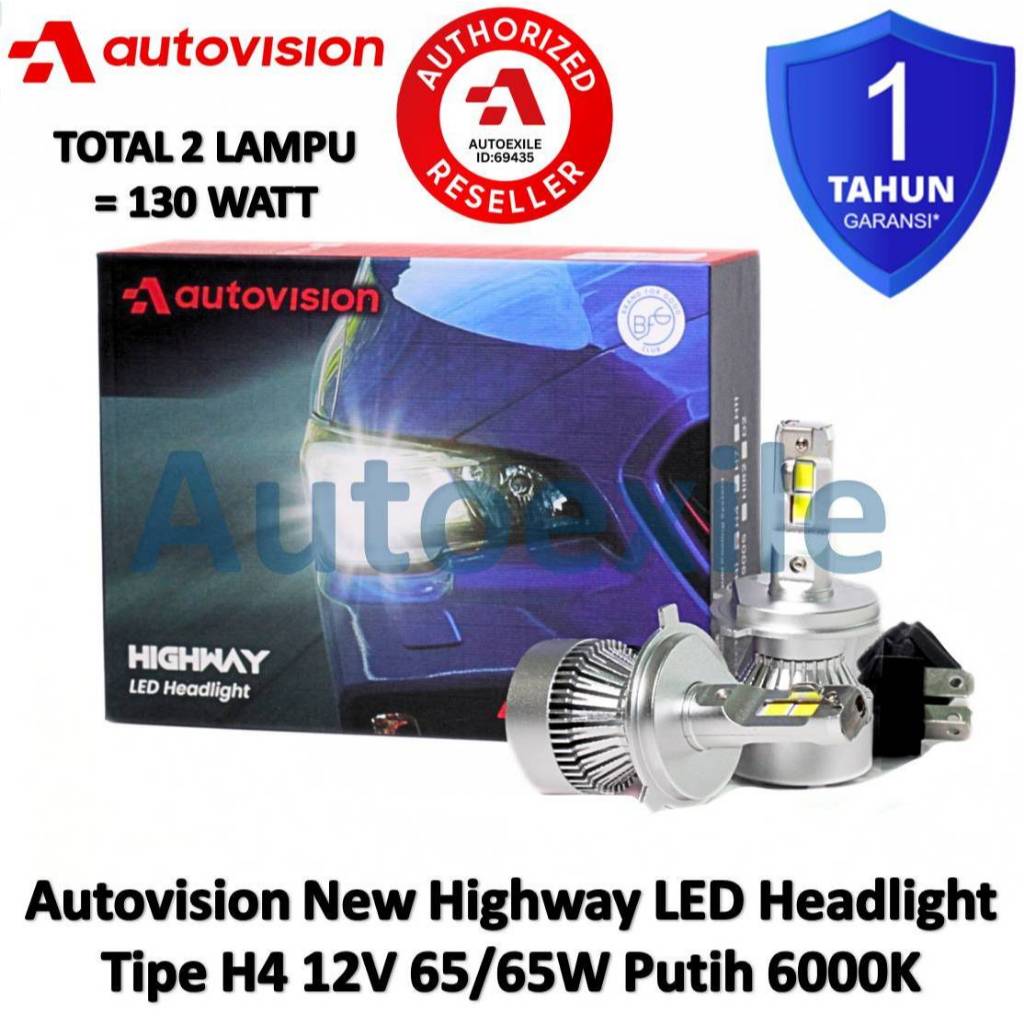 Autovision Highway LED Headlight H4 12V Putih 6000K White Watt Tinggi Original Garansi  Lampu Low Hi