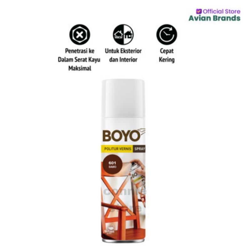 Boyo Politur Vernis Spray 400cc politur semprot pernis pelapis kayu pilox mengkilap anti ribet super