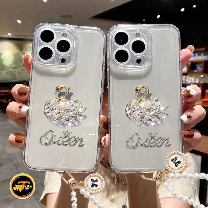 GC135 Silikon Clear Case Diamond Swan Queen Bracelet Phone Strap Softcase/ Casing Hp INFINIX SMART H
