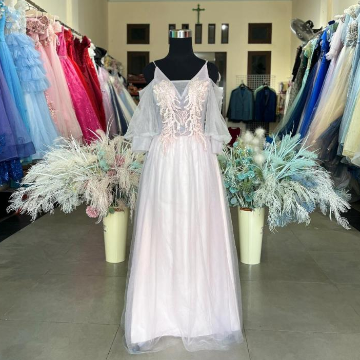 [FOR RENT] Gaun Pesta Lilac Simple/ Soft Purple Off Shoulders Long Party Dress Lilac-003