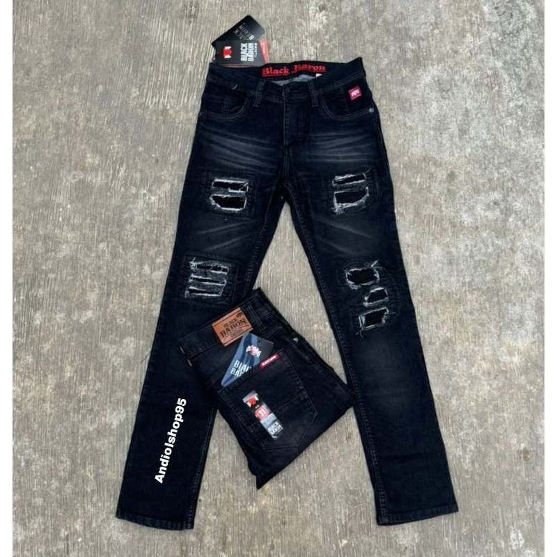 Celana jeans ripped S1 black baron/celana jean sobek pria rucas/celana jeans panjang pria biker/cela