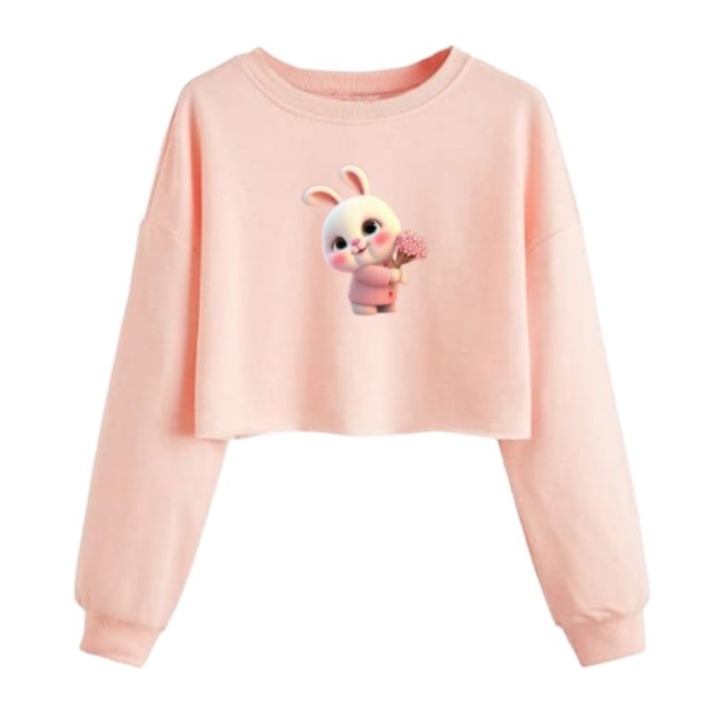 TRENDKIDS Sweater Crop Top Anak Perempuan Remaja Tanggung Motif Kelinci Lucu Kekinian 4-14 Tahun - F