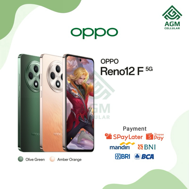 HANDPHONE OPPO RENO 12F 5G RAM 12GB/512GB | 12GB/256GB (Olive Green & Amber Orange)