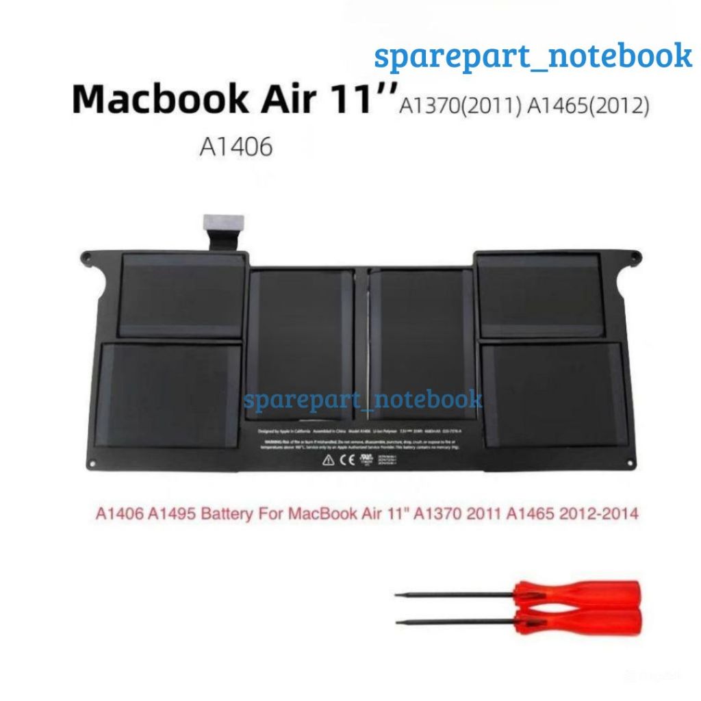 Baterai MacBook Air 11" inch A1370 A1406 A1495 A1465 Mid 2011-2015
