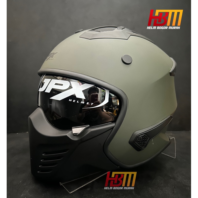 JPX HELM MX726R SOLID | GREEN ARMY DOFF | MX726 R CROSSOVER