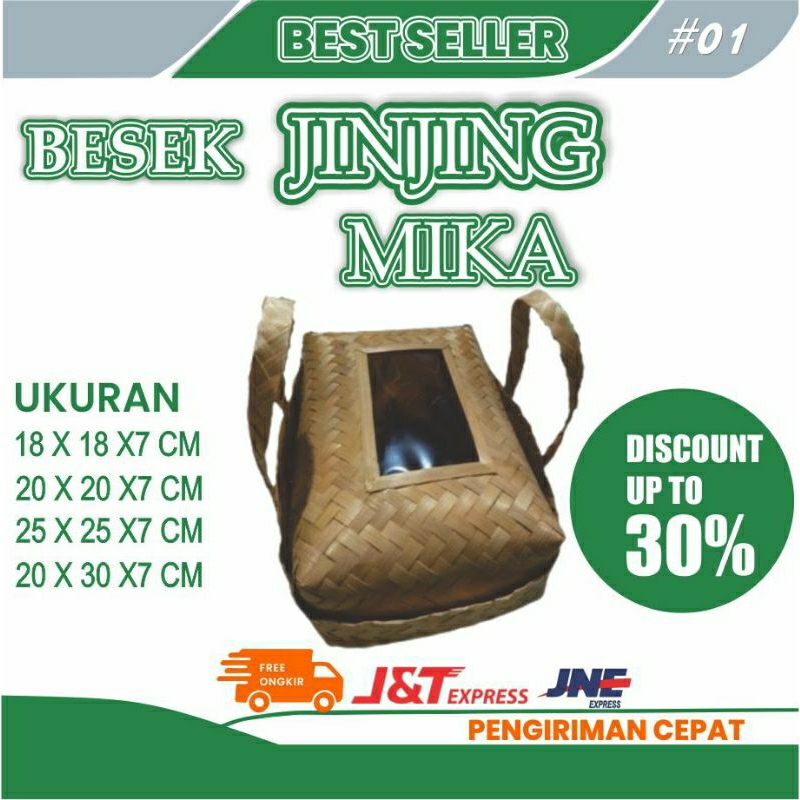 BESEK JINJING MIKA NATURAL BERBAGAI UKURAN--paper bag-tas hajatan-spunbound-tas kain-goodie bag-kant